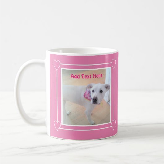 かわいい白い子犬の顔ピンク コーヒーマグカップ (左)