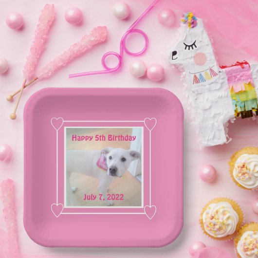 かわいい白い子犬の顔ピンク ペーパープレート (パーティー)