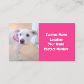 かわいい白い子犬の顔ピンク 名刺 (正面)