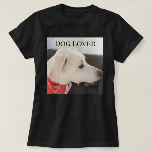かわいい白い子犬の黒の写真 Tシャツ (デザイン正面)