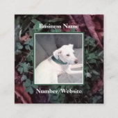 かわいい白い子犬シャムロッククローバーグリーン スクエア名刺 (正面)