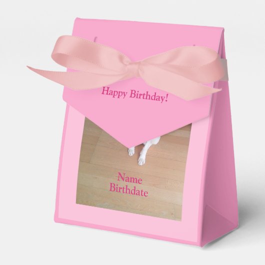 かわいい白い子犬ピンクガーリー子供の誕生日 フェイバーボックス (正面サイド)