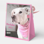 かわいい白い子犬ピンクガーリー子供の誕生日 フェイバーボックス (裏面サイド)