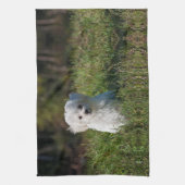 かわいい白い子犬 キッチンタオル (縦)