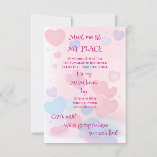 かわいい白い子猫とカップケーキガーリーの誕生日パーティー 招待状 (裏面)