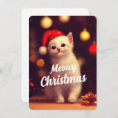 かわいい白い子猫とミョイのクリスマス 招待状 (正面/裏面)
