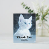 かわいい白い子猫と美しい青い目で感謝 ポストカード (スタンド正面)