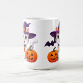 かわいい白い子猫のかぼちゃハロウィン魔女の帽子 🎃 コーヒーマグカップ (中央)