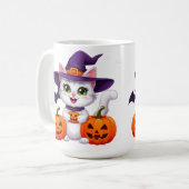 かわいい白い子猫のかぼちゃハロウィン魔女の帽子 🎃 コーヒーマグカップ (正面左)