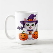 かわいい白い子猫のかぼちゃハロウィン魔女の帽子 🎃 コーヒーマグカップ (左)