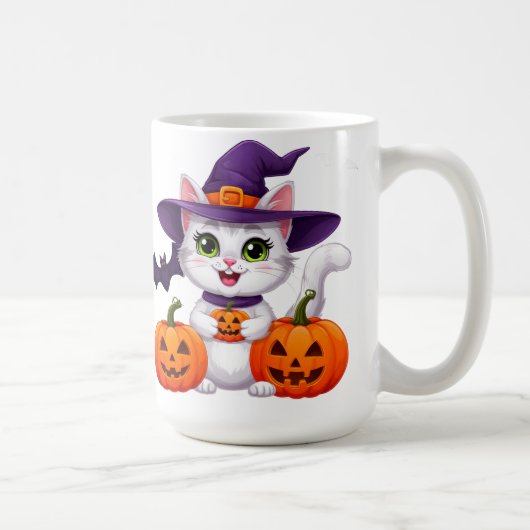 かわいい白い子猫のかぼちゃハロウィン魔女の帽子 🎃 コーヒーマグカップ (右)