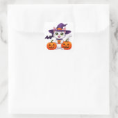 かわいい白い子猫のかぼちゃハロウィン魔女の帽子 🎃 スクエアシール (バッグ)