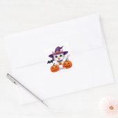かわいい白い子猫のかぼちゃハロウィン魔女の帽子 🎃 スクエアシール (封筒)