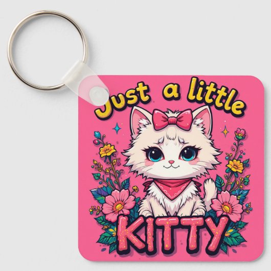 かわいい白い子猫のイラスト キーホルダー (正面)