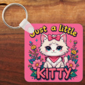 かわいい白い子猫のイラスト キーホルダー (正面)
