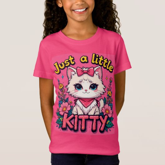 かわいい白い子猫のイラスト Tシャツ (正面)