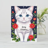 かわいい白い子猫のフラットホリデーカード シーズンカード (スタンド正面)