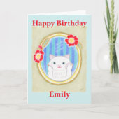 かわいい白い子猫のメイクの子供の誕生日カード カード (正面)