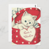かわいい白い子猫のヴィンテージバレンタインはがき ポストカード (正面/裏面)