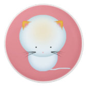 かわいい白い子猫の保育園アート セラミックノブ (正面)