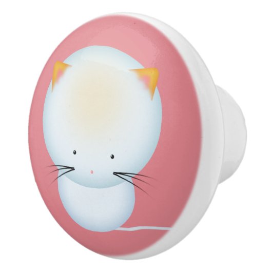 かわいい白い子猫の保育園アート セラミックノブ (右)
