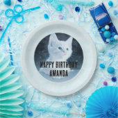 かわいい白い子猫の写真オン誕生日 ペーパープレート (パーティー)