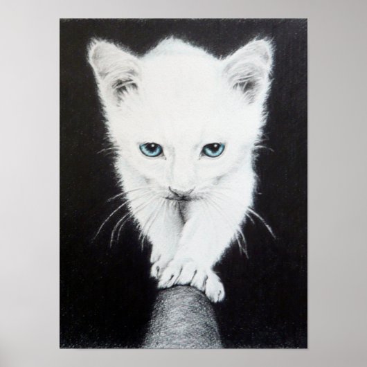 かわいい白い子猫の動物のイラスト 猫好きさんに ポスター (正面)