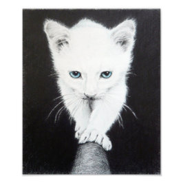 かわいい白い子猫の動物の絵 ねこ好きのためのアート, フォトプリント