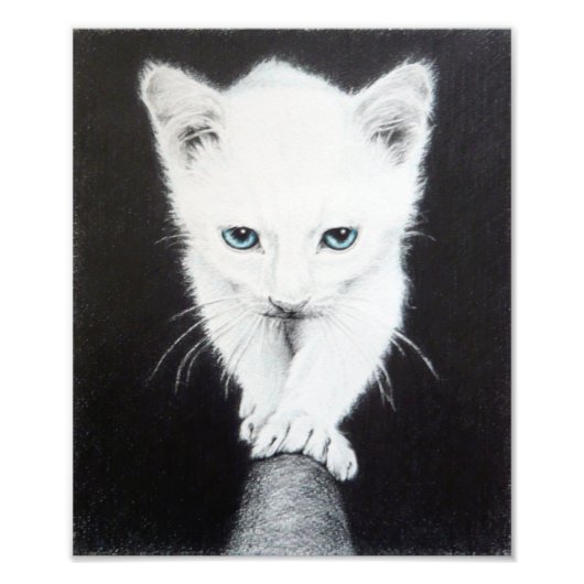 かわいい白い子猫の動物の絵 ねこ好きのためのアート, フォトプリント            (正面)