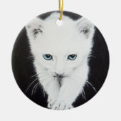 かわいい白い子猫の動物スケッチアート猫好き セラミックオーナメント (正面)