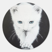 かわいい白い子猫の動物スケッチアート猫好き ラウンドシール (正面)
