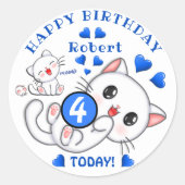 かわいい白い子猫の名前と年齢キッズ誕生日 ラウンドシール (正面)