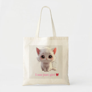 かわいい白い子猫トートバッグ - 私はただの女の子 猫好き トートバッグ