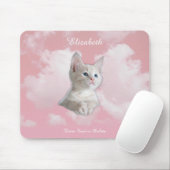 かわいい白い子猫ピンクの空の雲の名前、追加文字 マウスパッド (マウス)