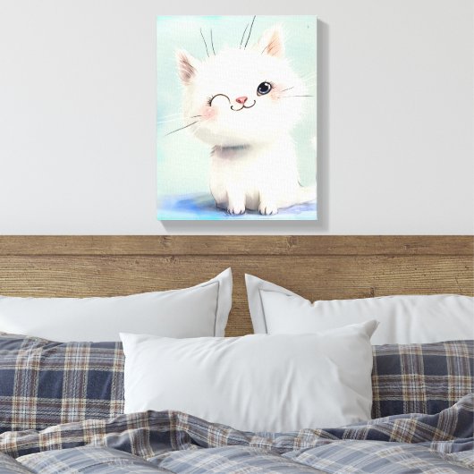 かわいい白い子猫 キャンバスプリント (インサイチュ (寝室))