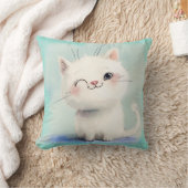 かわいい白い子猫 クッション (ブランケット)