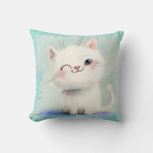 かわいい白い子猫 クッション (正面)