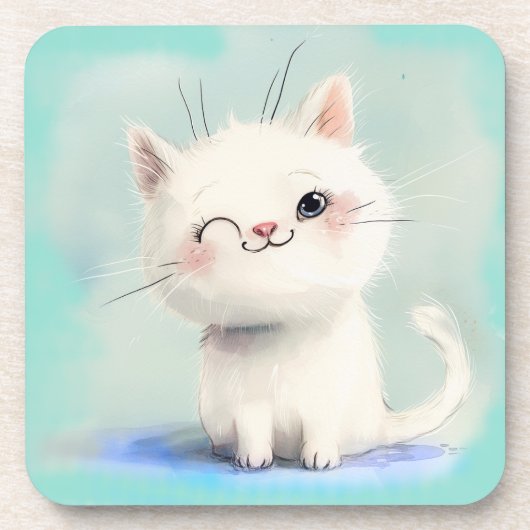 かわいい白い子猫 コースター (正面)