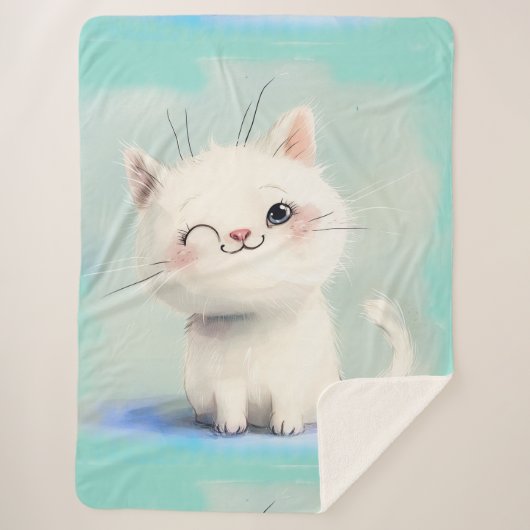 かわいい白い子猫 シェルパブランケット (正面)