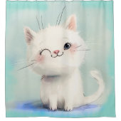 かわいい白い子猫 シャワーカーテン (正面)