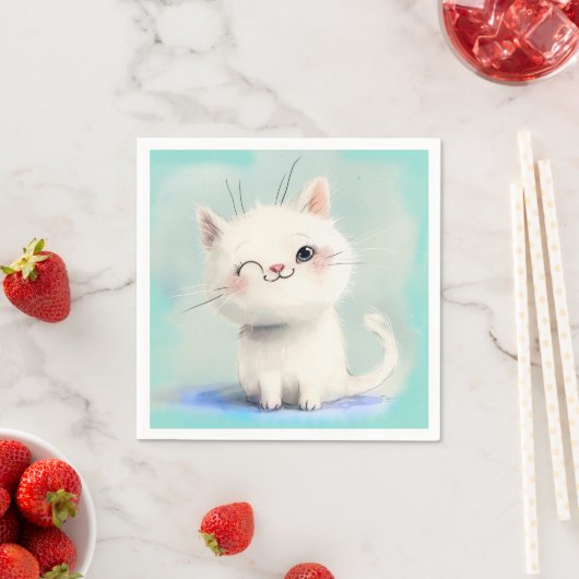 かわいい白い子猫 スタンダードカクテルナプキン (インサイチュ)