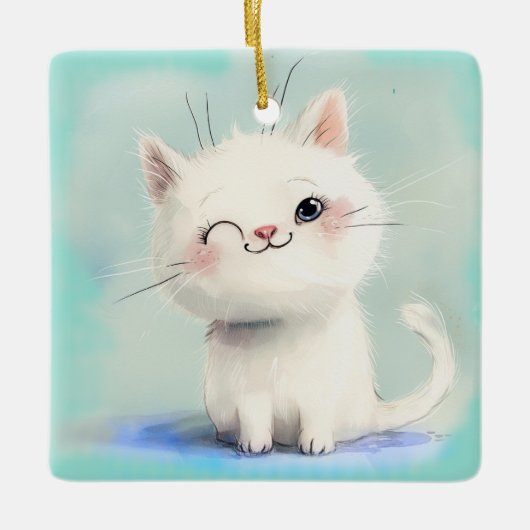 かわいい白い子猫 セラミックオーナメント (正面)