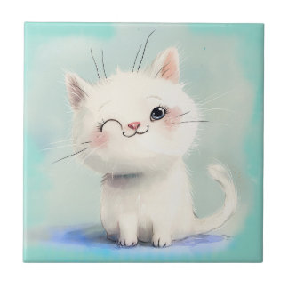 かわいい白い子猫 タイル