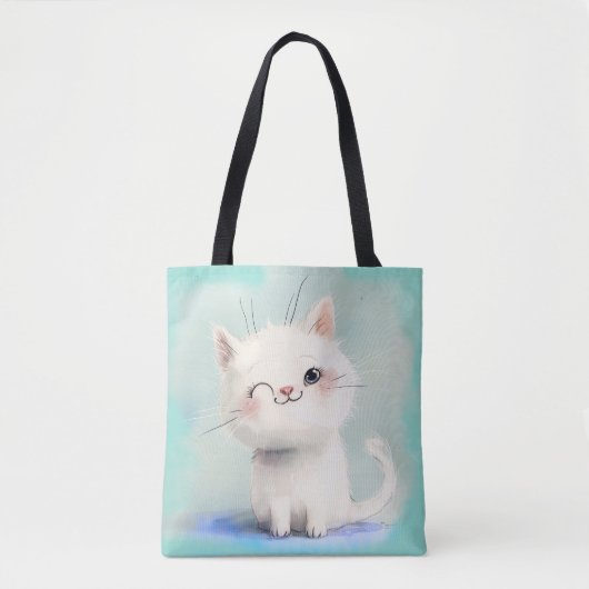 かわいい白い子猫 トートバッグ (正面)