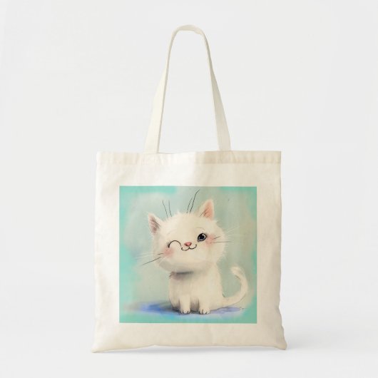 かわいい白い子猫 トートバッグ (正面)
