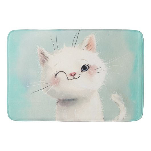 かわいい白い子猫 バスマット (正面)