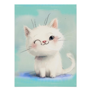 かわいい白い子猫 ポスター