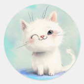 かわいい白い子猫 ラウンドシール (正面)