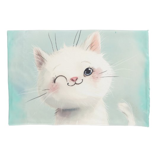 かわいい白い子猫 枕カバー (正面)