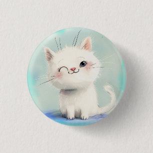 かわいい白い子猫 缶バッジ